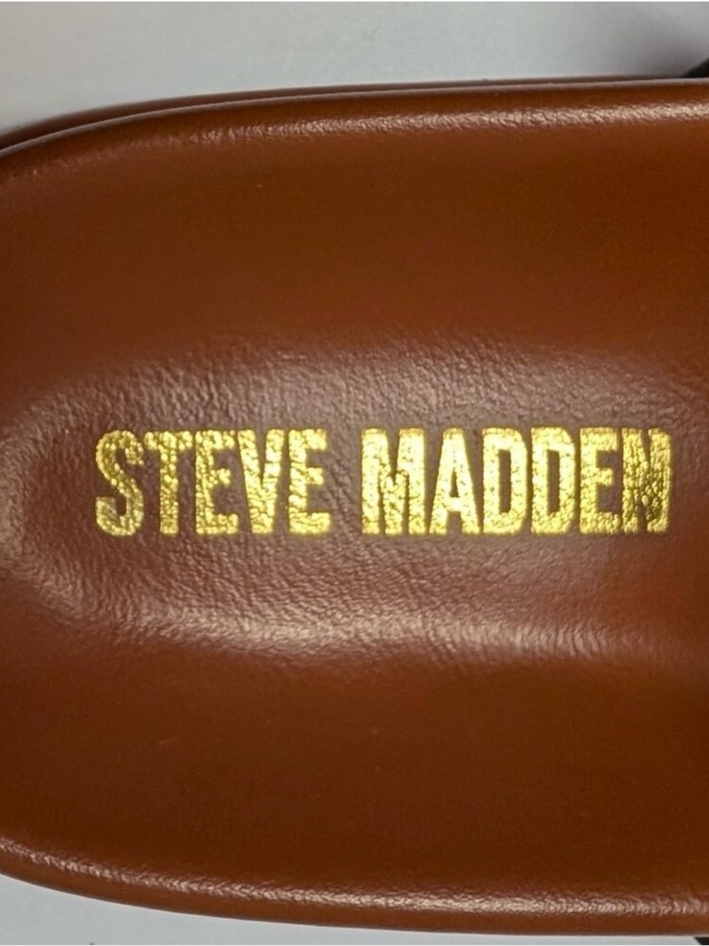 Steve Madden Tan Leather Double-Buckle Slide Sandals with Gold Buckles - Picture 7 of 8